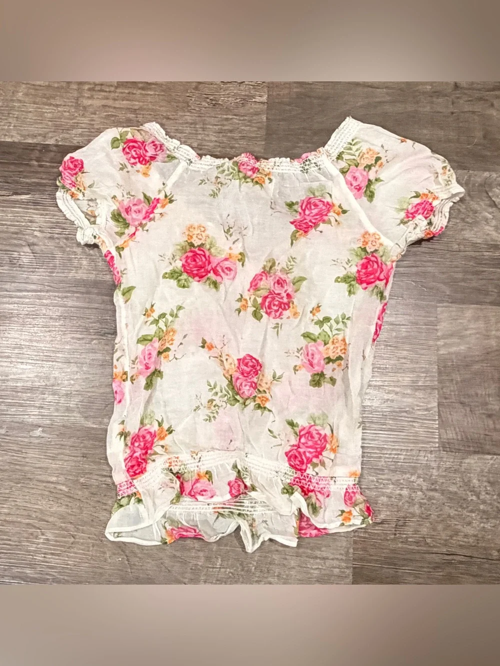 Abercrombie & Fitch White Floral Puff-Sleeve Button Front Top